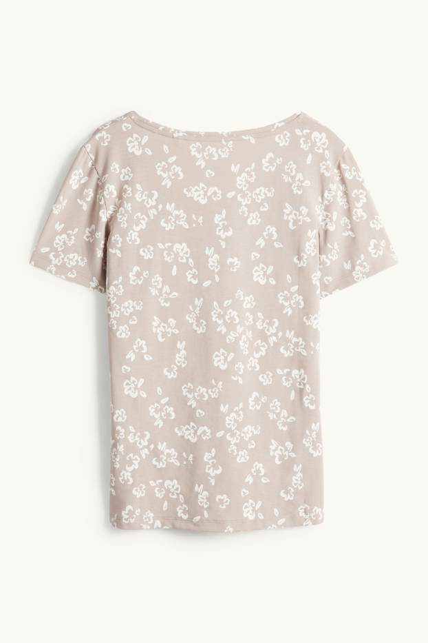 Dona - Samarreta de màniga curta - slim fit - de flors - beix