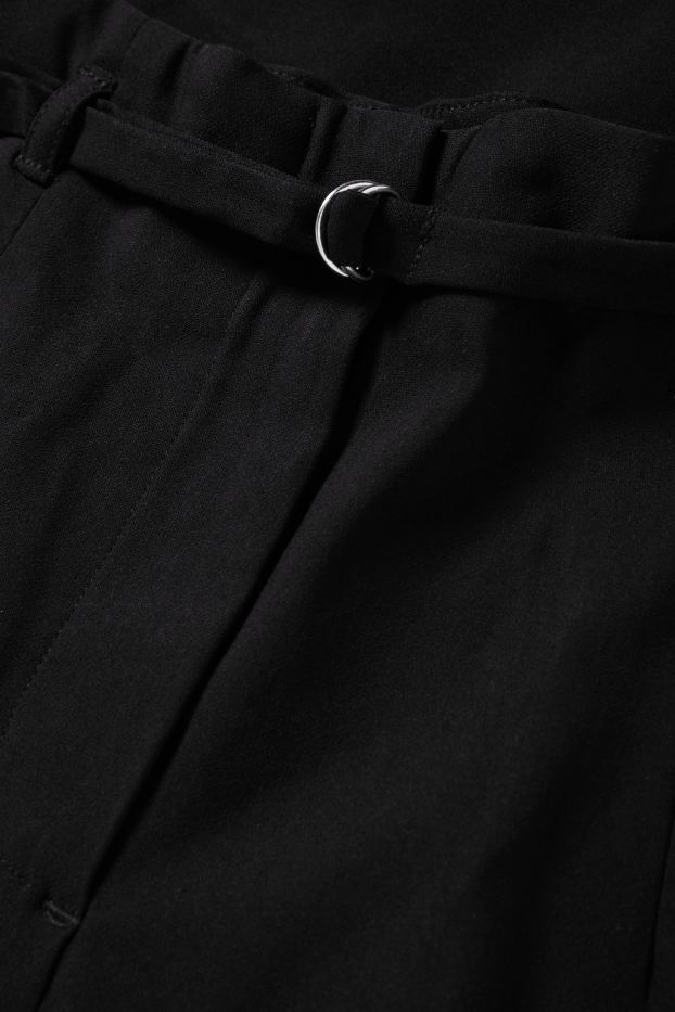 Dona - Pantalons de tela amb cinturó - high waist - slim fit - negre