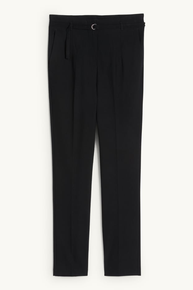 Dona - Pantalons de tela amb cinturó - high waist - slim fit - negre