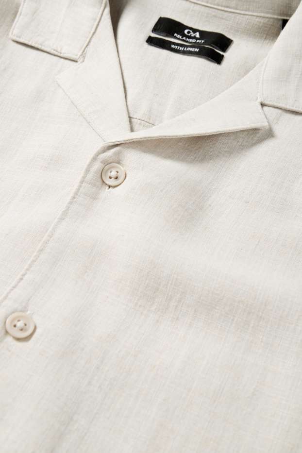 Pánské - Košile s lněným podílem - relaxed fit - klopový límec - světle béžová