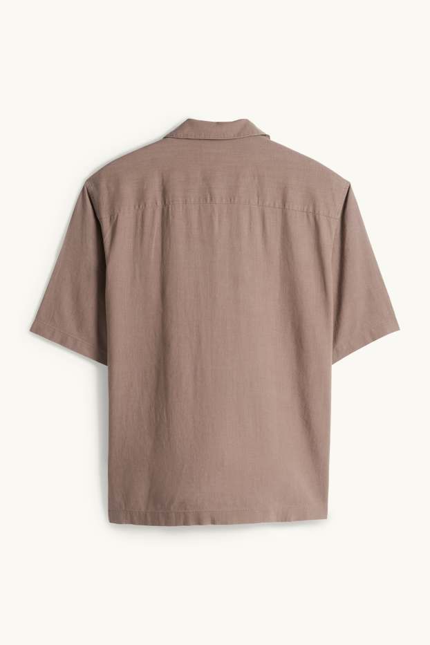Pánské - Košile s lněným podílem - relaxed fit - klopový límec - taupe