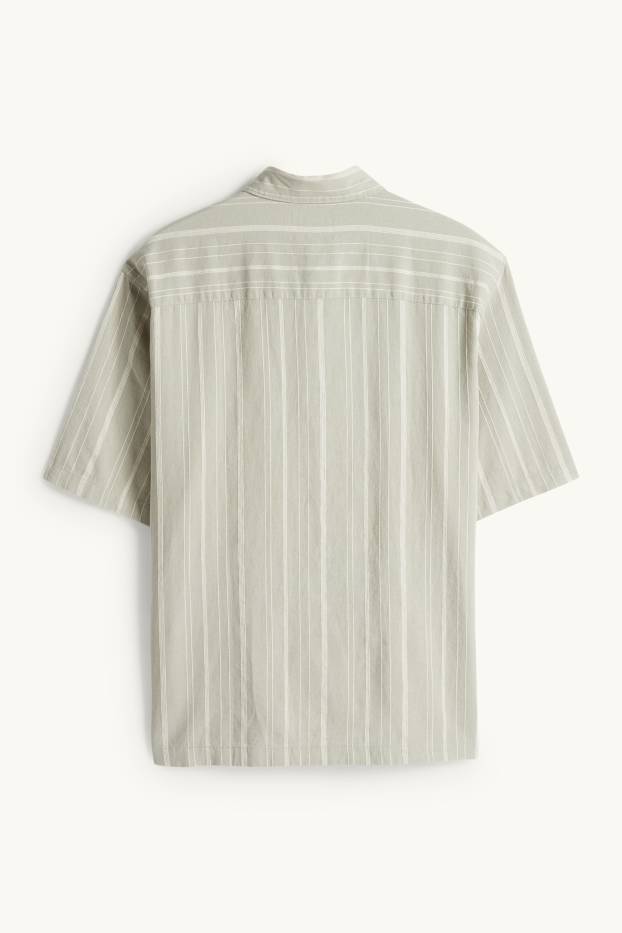 Hommes - Chemise - relaxed fit - col kent - lin mélangé - à rayures - vert clair