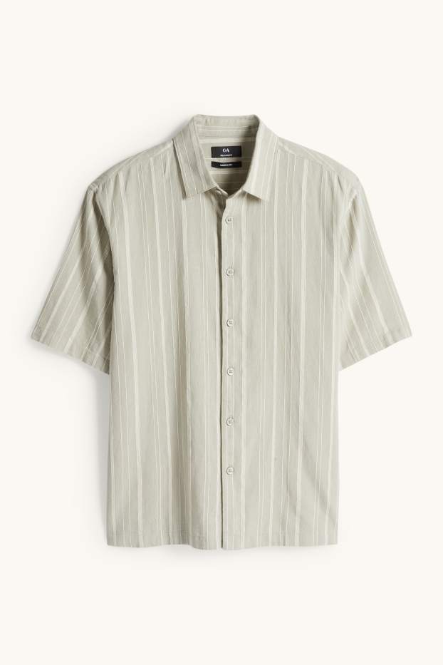 Hommes - Chemise - relaxed fit - col kent - lin mélangé - à rayures - vert clair