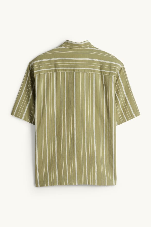 Hommes - Chemise - relaxed fit - col kent - lin mélangé - à rayures - vert