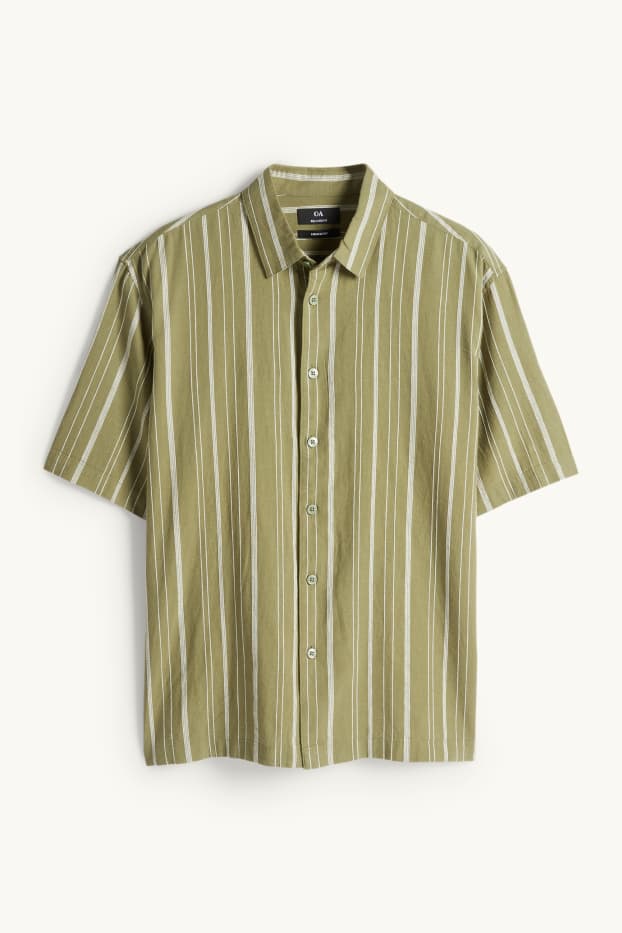 Hommes - Chemise - relaxed fit - col kent - lin mélangé - à rayures - vert