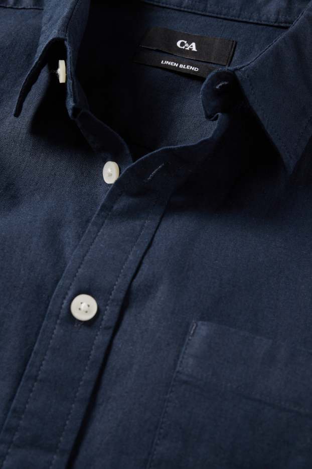 Unisex - Camisa - regular fit - Kent - mescla de lli - blau fosc