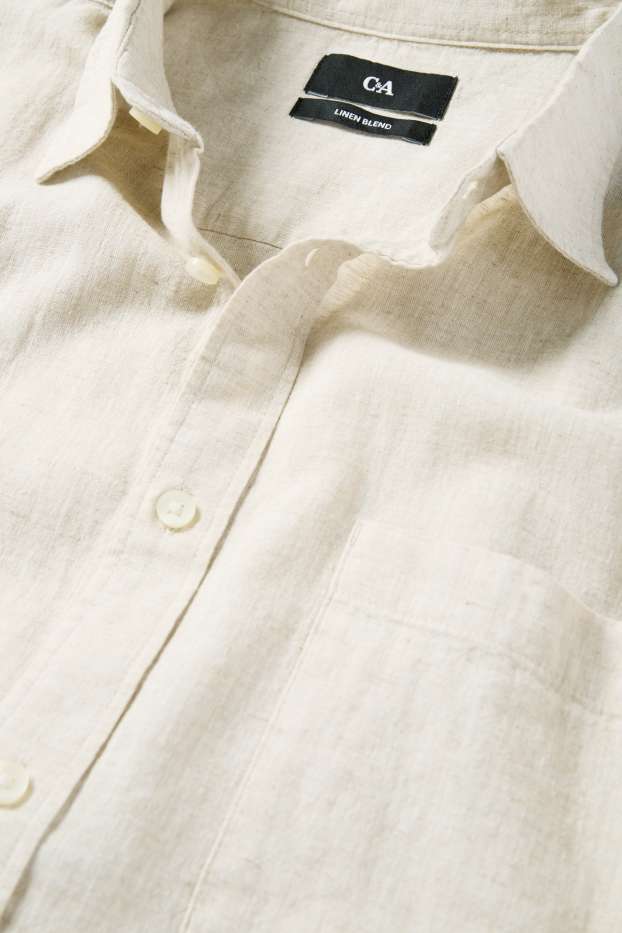 Unisex - Overhemd - regular fit - kent - linnenmix - licht beige