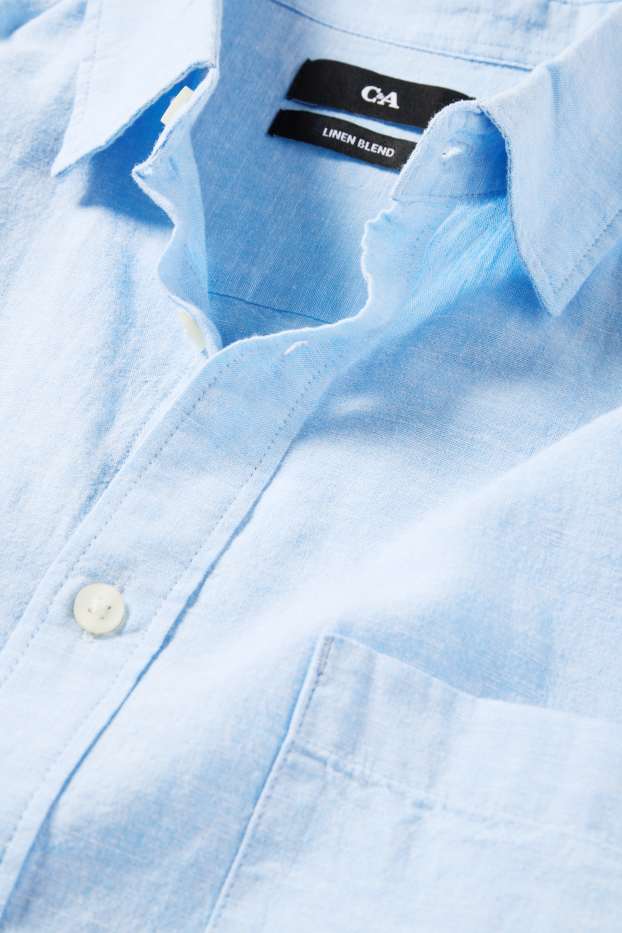 Unisexe - Chemise - regular fit - col kent - lin mélangé - bleu clair