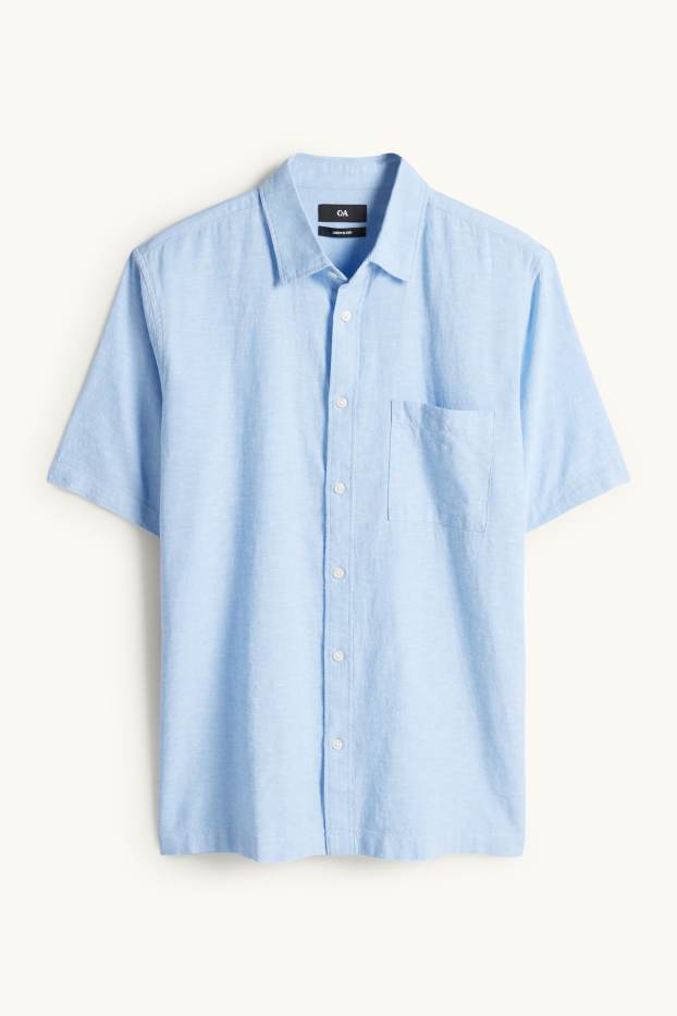 Unisexe - Chemise - regular fit - col kent - lin mélangé - bleu clair