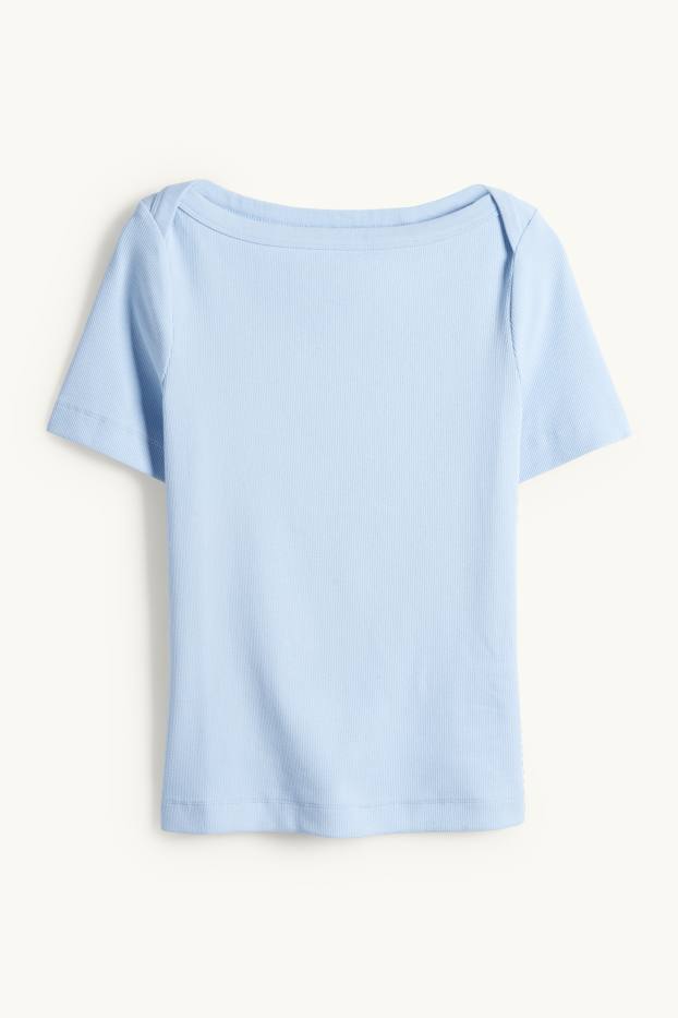 Dames - T-shirt - slim fit - ribstof - lichtblauw