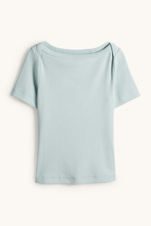 Dames - T-shirt - slim fit - ribstof - mintgroen