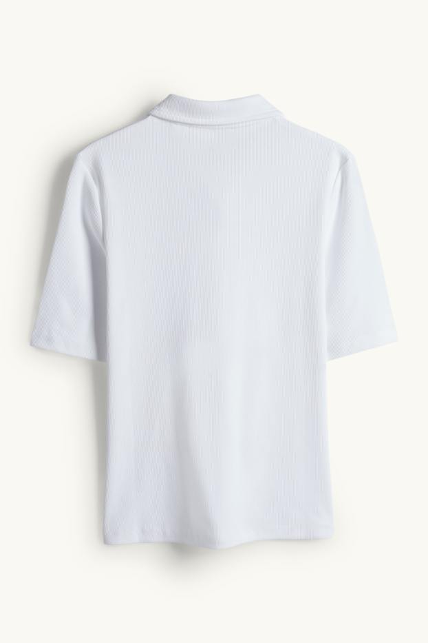 Damen - Poloshirt - Regular Fit - gerippt - weiß