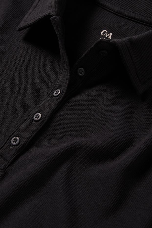 Damen - Poloshirt - Regular Fit - gerippt - schwarz