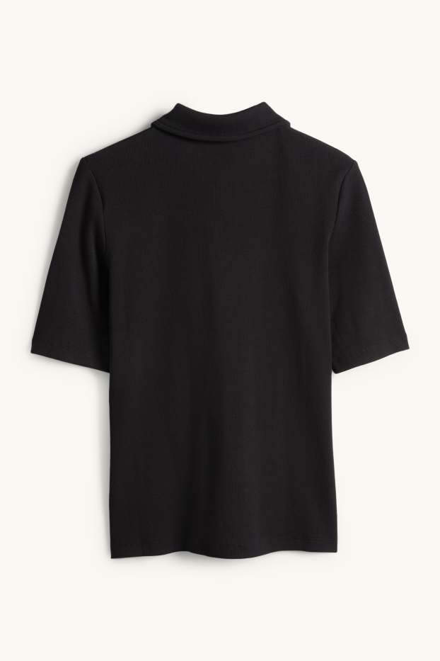 Damen - Poloshirt - Regular Fit - gerippt - schwarz