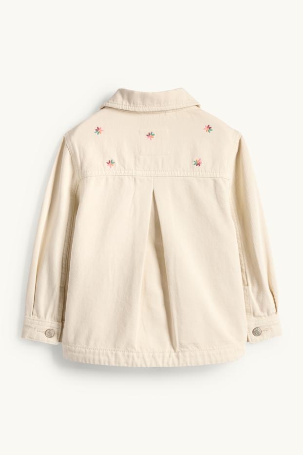 Kinderen: meisjes - Bloem - spijkerjasje - crème wit