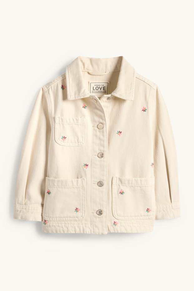 Kinderen: meisjes - Bloem - spijkerjasje - crème wit