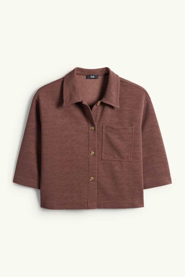 Dámské - Košilová halenka - strukturovaná - tmavohnědá