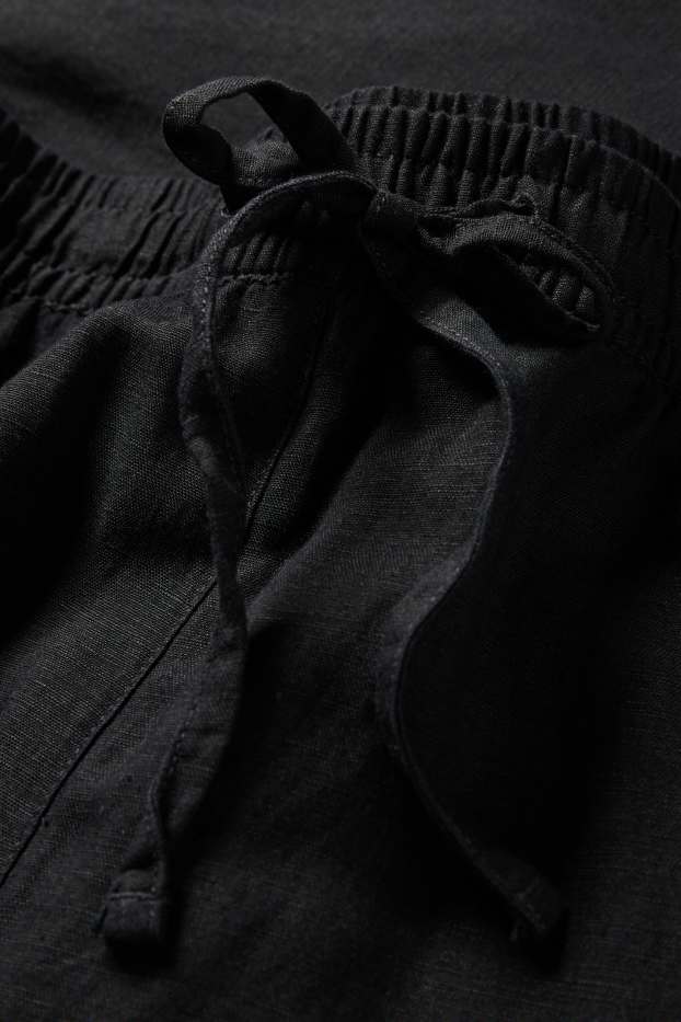 Dona - Pantalons de tela - mid waist - wide leg - mescla de lli - negre