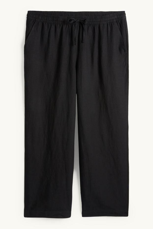 Dona - Pantalons de tela - mid waist - wide leg - mescla de lli - negre