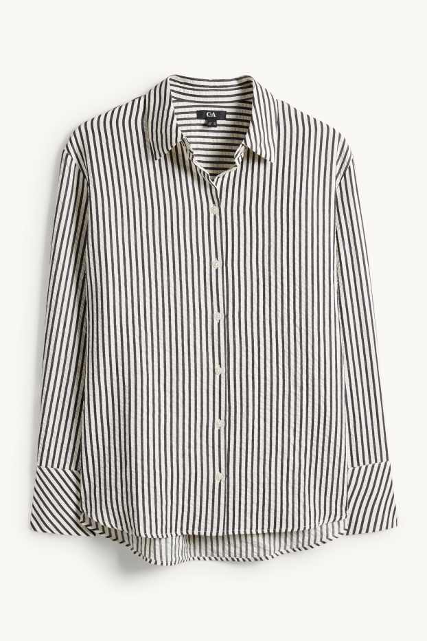 Dámské - Košilová halenka - pruhovaná - černá/béžová