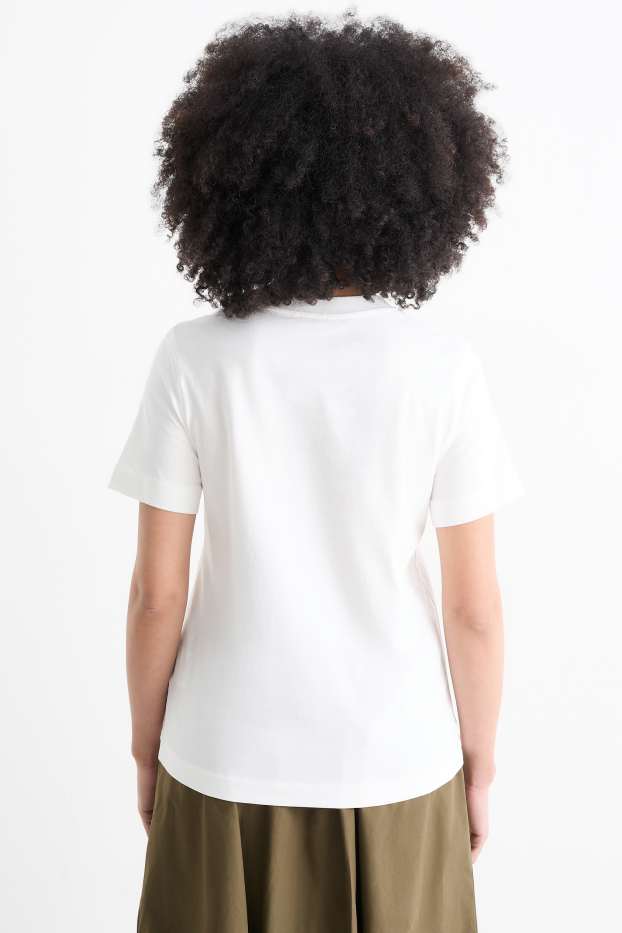 Femmes - T-shirt avec pierres de strass - regular fit - effet brillant - blanc crème