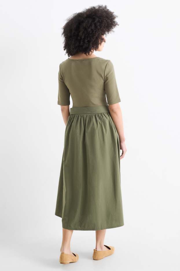 Dona - Vestit fit & flare amb cinturó - caqui