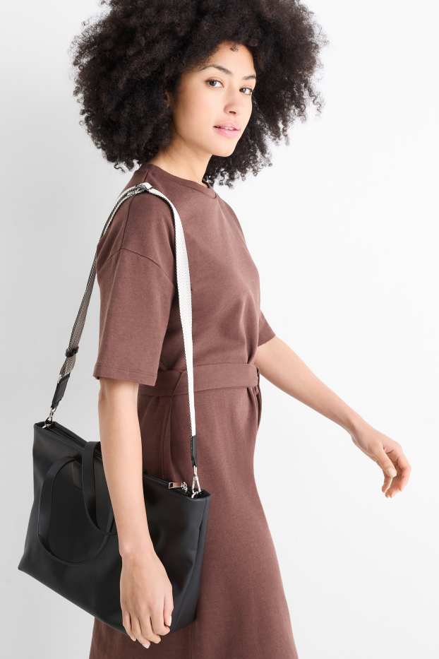 Damen - Großer Shopper mit abnehmbarem Taschengurt - Lederimitat - schwarz