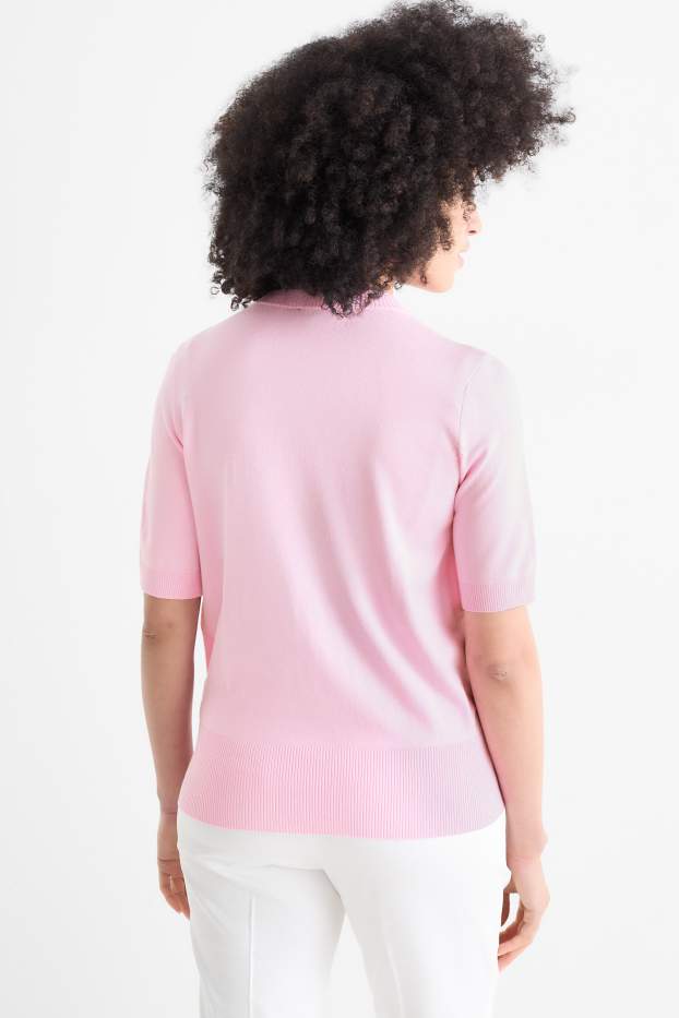 Women - Knitted jumper - short sleeve - rose