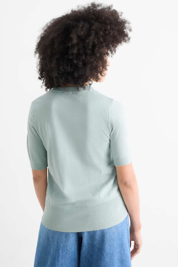 Dámské - Pletený svetr - s krátkým rukávem - mátově zelená