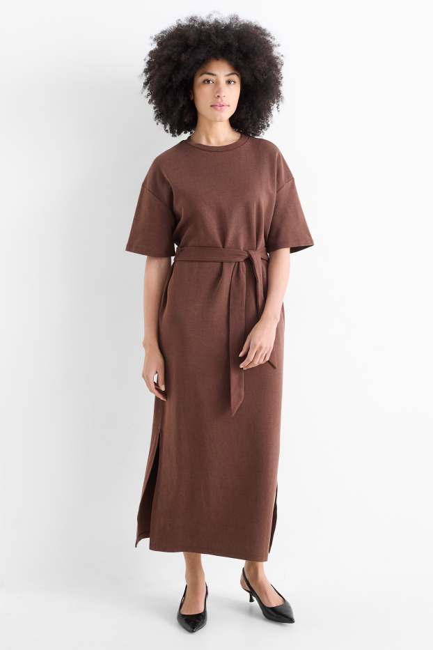 Femmes - Robe T-shirt avec ceinture - marron foncé