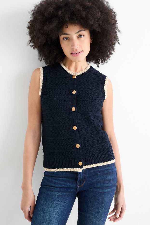 Dames - Gebreid vest - met structuur - donkerblauw