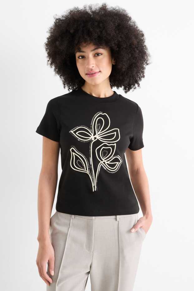 Donna - T-shirt - relaxed fit - effetto brillante - nero