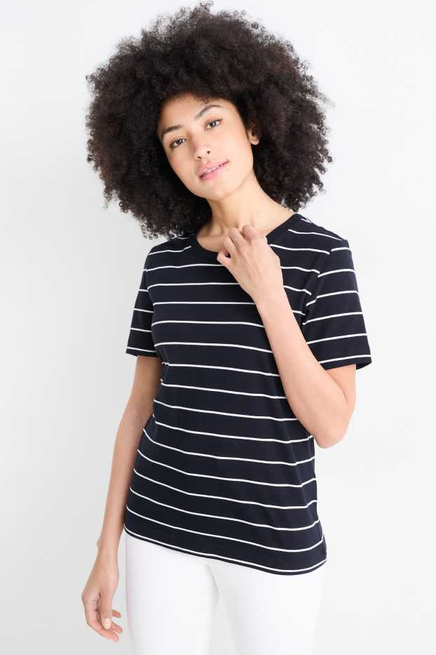 Femmes - T-shirt - regular fit - à rayures - bleu foncé / blanc