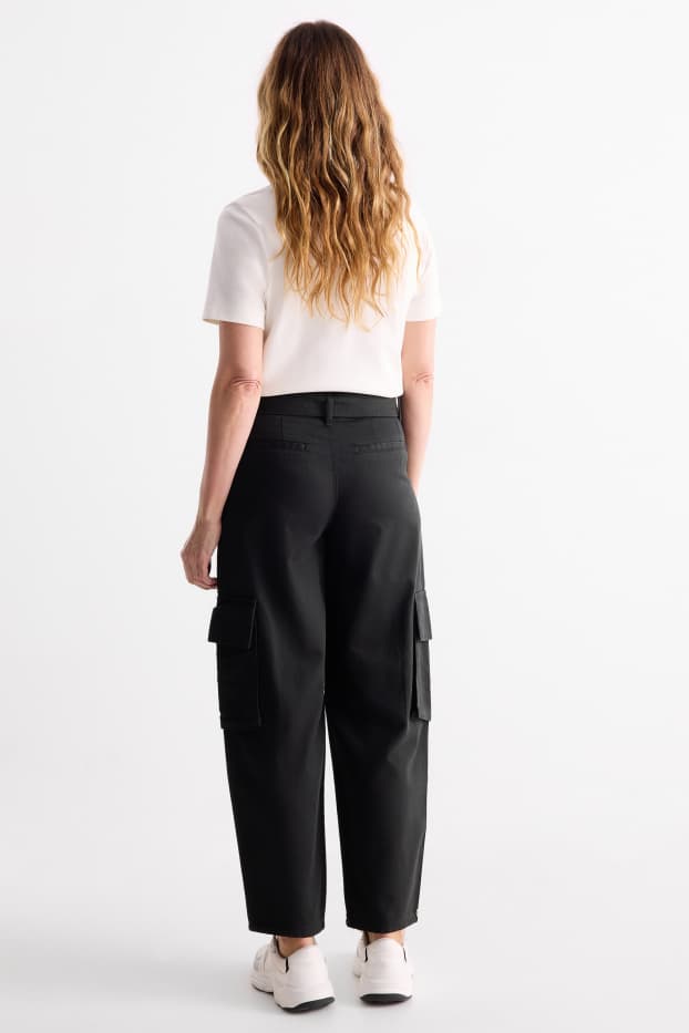 Dona - Pantalons cargo amb cinturó - high waist - tapered fit - negre