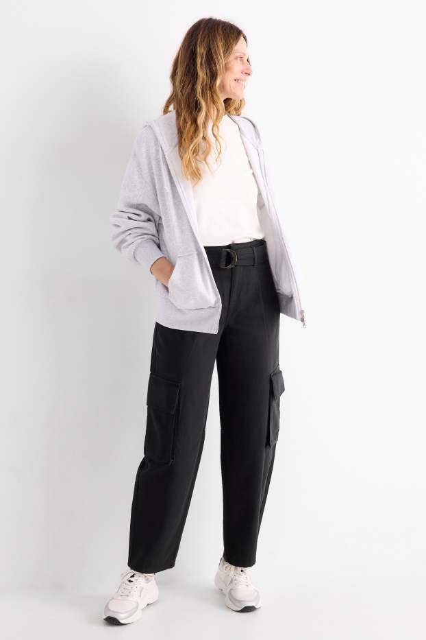 Dona - Pantalons cargo amb cinturó - high waist - tapered fit - negre