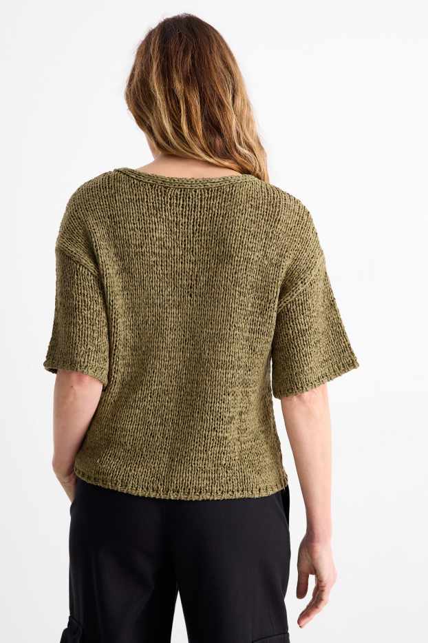 Femmes - Pull en maille - manches courtes - vert foncé