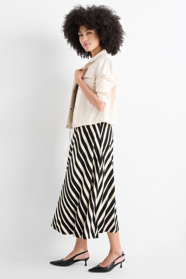 Damen - Rock - gestreift - schwarz / beige