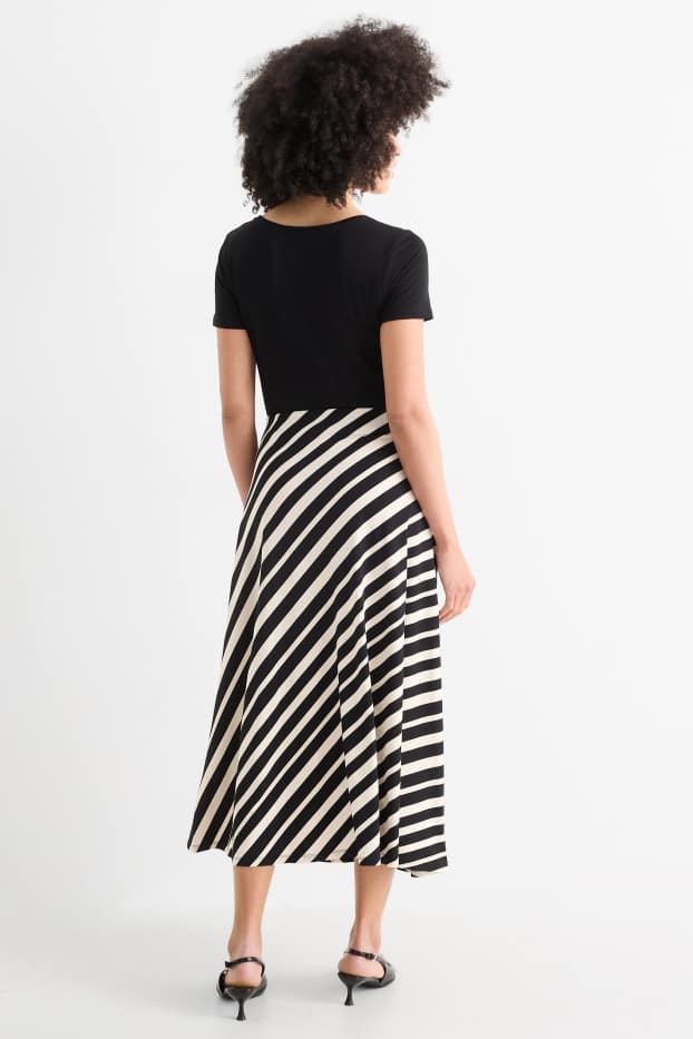 Damen - Rock - gestreift - schwarz / beige