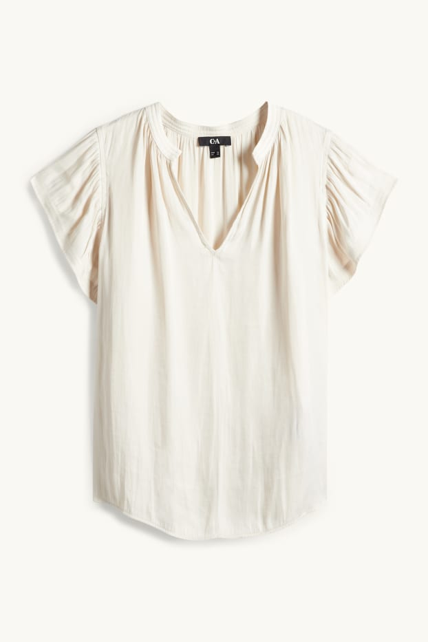 Dámské - Halenka s výstřihem ve tvaru V - krémově bílá