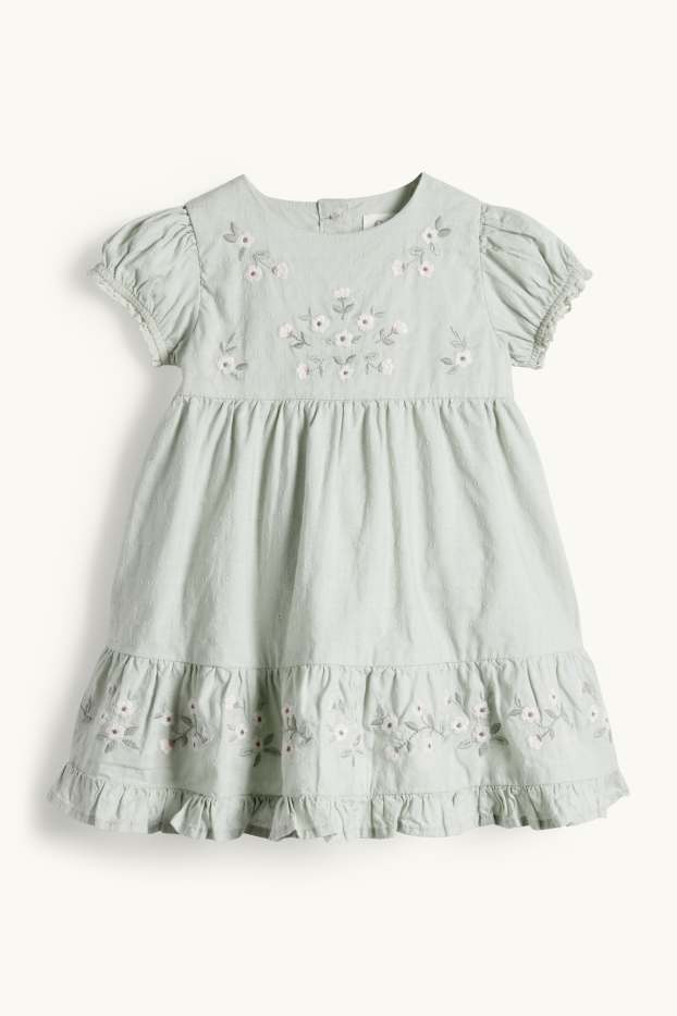 Baby Mädchen - Blümchen - Baby-Kleid - strukturiert - mintgrün