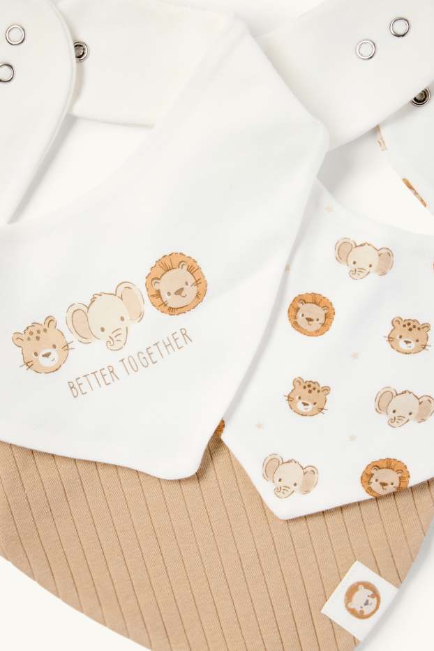 Unisex - Confezione da 3 - leone ed elefante - bavetta per neonate - bianco / beige