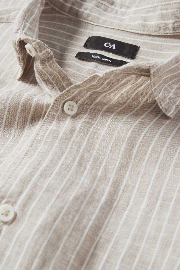 Bărbați - Cămașă de in - regular fit - guler Kent - cu dungi - bej