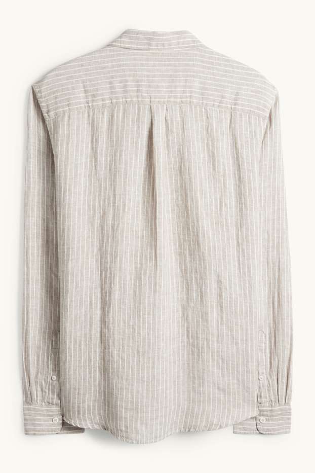 Bărbați - Cămașă de in - regular fit - guler Kent - cu dungi - bej