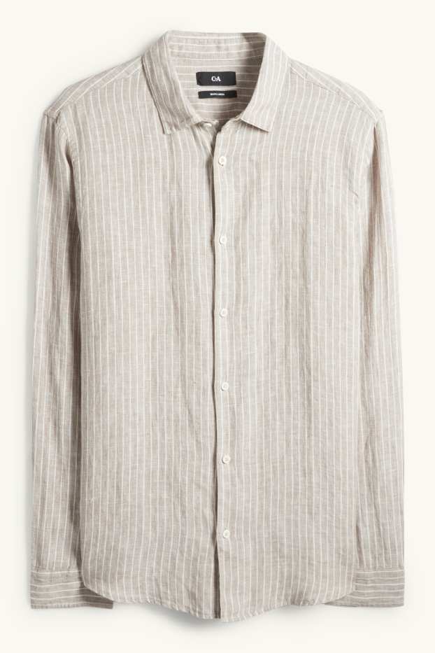 Bărbați - Cămașă de in - regular fit - guler Kent - cu dungi - bej