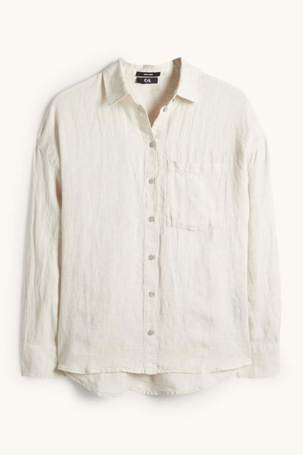 Mujer - Blusa camisera de lino - beige claro