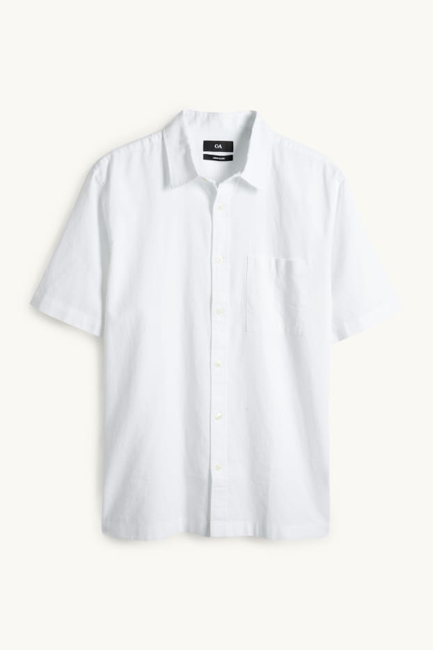 Unisexe - Chemise - regular fit - col kent - lin mélangé - blanc