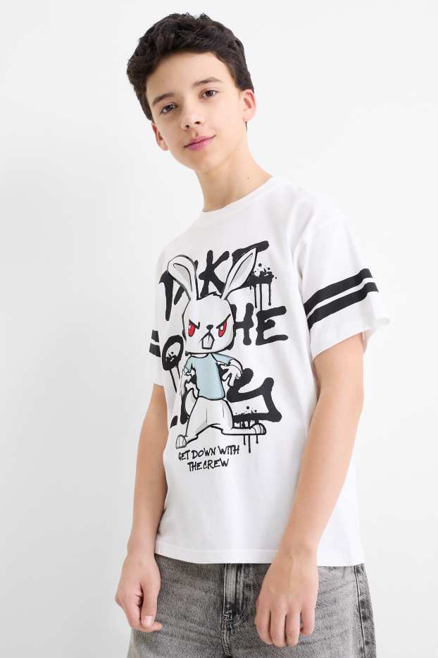 Kinderen: jongens - Set van 2 - graffiti - T-shirt - zwart / wit