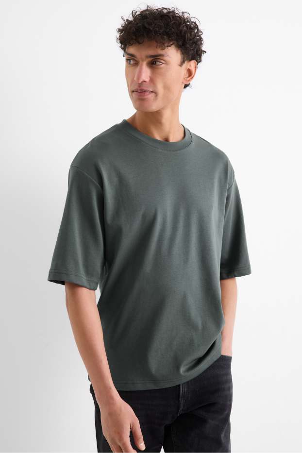 Pánské - Tričko - relaxed fit - tmavozelená