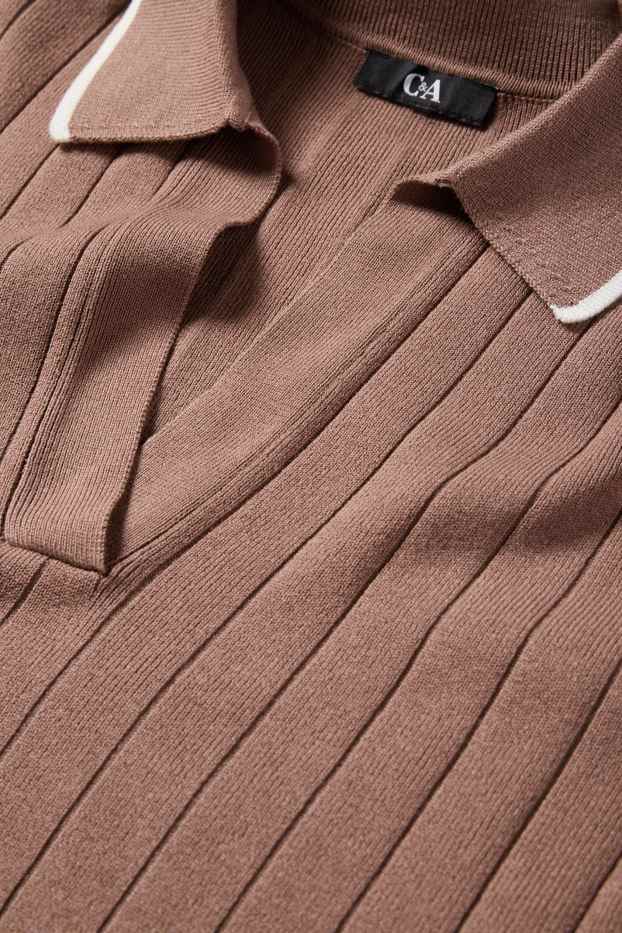 Dona - Jersei de punt de mitja - mànigues curtes - acanalat - marró