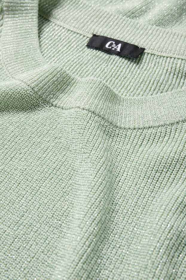 Femei - Pulover tricotat - mânecă scurtă - reiat - aspect lucios - verde deschis